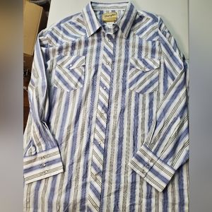 Wrangler Western Shirt Long Sleeve Pearl Snap 3XL Vertical Stripes Metallic